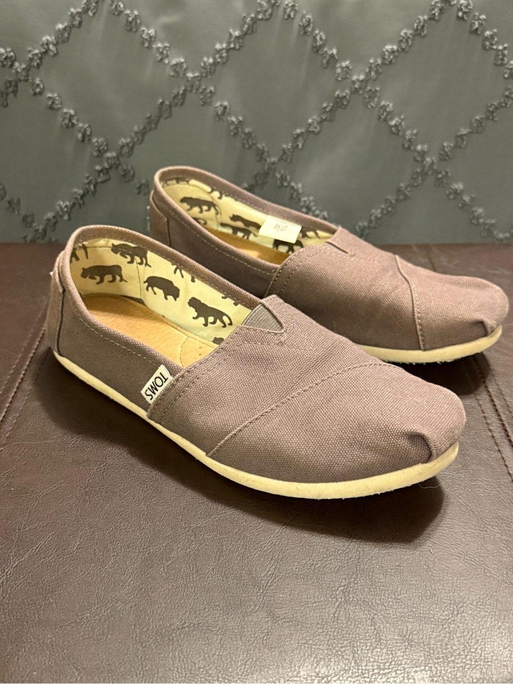 Toms Casual Canvas Slip-Ons in Taupe with Cream Sole